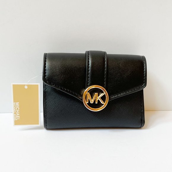 Michael Kors Carmen Medium Flap Bifold Wallet Black - Picture 1 of 9